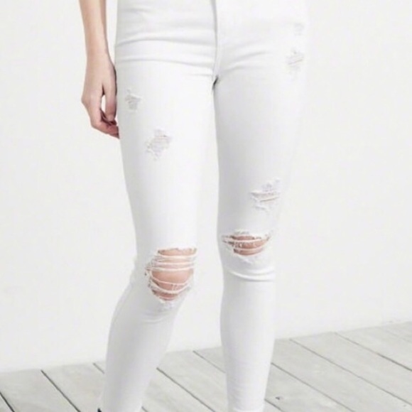 Abercrombie & Fitch Harper Low Rise White Distressed Super Skinny Jeans - Picture 2 of 12